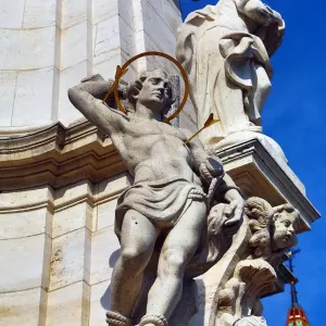 Statue on Holy Trinity Column beside the Matthias Church in Budapest, Hungary