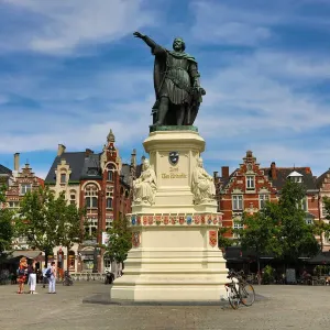 Statue of Jacob van Artevelde in the Vrigdagmarkt market square, Ghent, Belgium