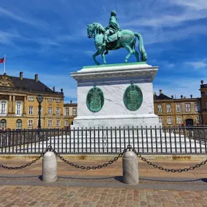 Statue of King Frederik V at the Amalienborg Palace in Amalienborg Sqaure in Copenhagen