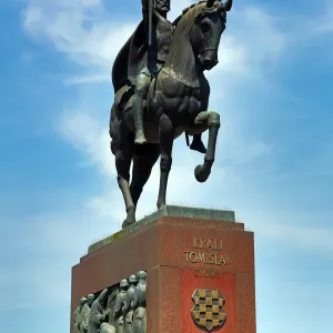 Statue of King (Kralj) Tomislav riding a horse in King Tomislav Square in Zagreb, Croatia