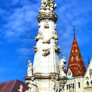 Statues on the Holy Trinity Column in Budapest, Hungary