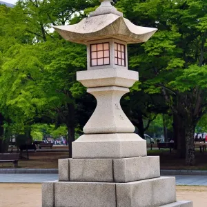 A stone lanterin in the Hiroshima Peace Memorial Park, Hiroshima, Japan