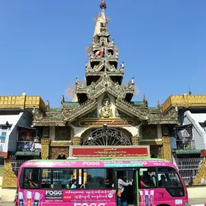 Street scene with traffic and the Sule Pagoda, Yangon, Myanmar