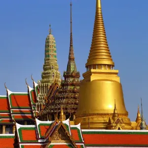 Stupas and chedis at Wat Phra Kaew Temple in Bangkok, Thailand Stupas and chedis at Wat Phra Kaew Temple in Bangkok, Thailand