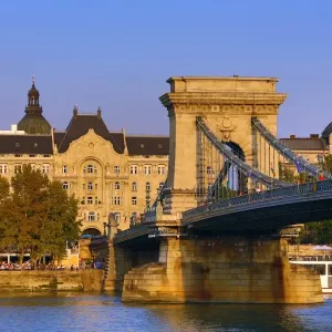 The Szechenyi Chain Bridge over the River Danube in Budapest, Hungary