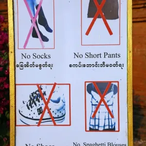 Temple etiquette sign at Sulamani Guphaya Temple Pagoda on the Plain of Bagan, Bagan