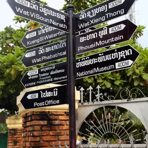 Tourist information direction signs in Luang Prabang, Laos