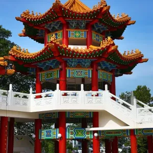 Tower and roof decorations on the Thean Hou Chinese Temple, Kuala Lumpur, Malaysia