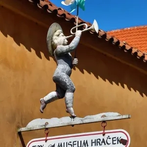 Toy Museum sign of a little boy, Prague, Czech Republic