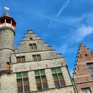 Traditional architecture of buildings on the Vrijdagmarkt, Ghent, Belgium