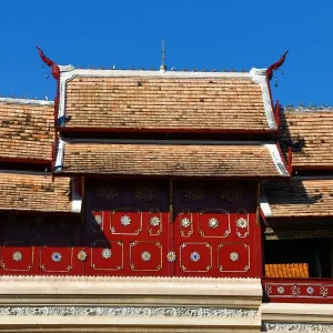 Traditional roof of building at Wat Phra Singh Temple in Chiang Mai, Thailand