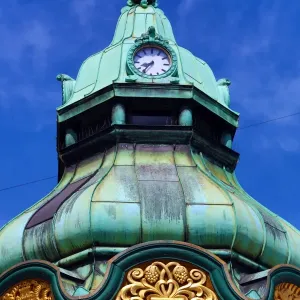 Traditional roof on cafe kiosk in Kongens Nytorv in Copenhagen, Denmark