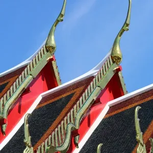 Traditional Thai architecture roof decorations at Wat Pho temple, Bangkok, Thailand