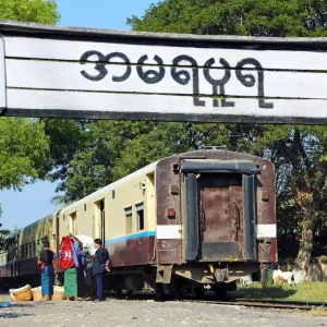 Train in the station in Amarapura, Mandalay, Myanmar (Burma)