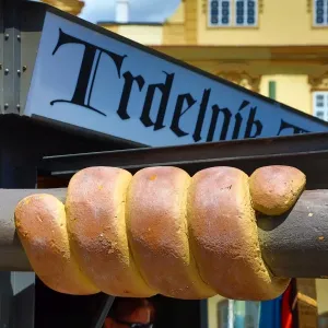 Trdelnik pastry stall sign, Prague, Czech Republic