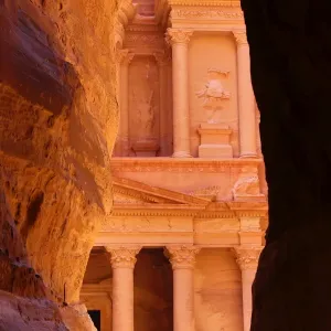 The Treasury, Al-Khazneh, seen through the Siq, Petra, Jordan
