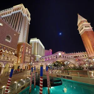 The Venetian Hotel and Casino at night, Las Vegas, Nevada, America