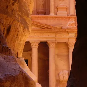 View of the Treasury, Al-Khazneh, from the Siq, Petra, Jordan