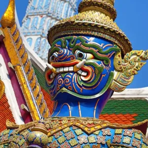 Virulhok Giant Yaksha Demon Temple Guardian statue at Wat Phra Kaew Royal Palace complex in Bangkok Virulhok Giant Yaksha Demon Temple Guardian statue at Wat Phra Kaew Royal Palace complex in Bangkok