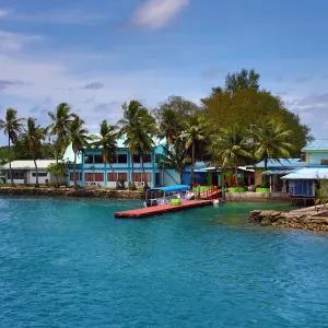 Waterfront houses in Koror, Koror Island, Republic of Palau, Micronesia, Pacific Ocean
