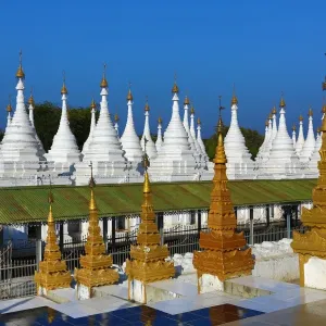 White dhamma ceti shrines at Sandamuni Pagoda, Mandalay, Myanmar (Burma)