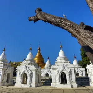 White marble shrines at Kuthodaw Pagoda, Mandalay, Myanmar (Burma)