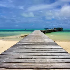 Wooden jetty, Carp Island, Republic of Palau, Micronesia, Pacific Ocean