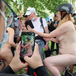 Naked cyclists gather in Hyde Park