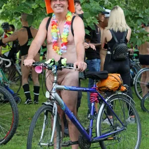Naked cyclists in Hyde Park, London