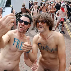 Cyclists gather in Hyde Park for the World Naked Bike Ride