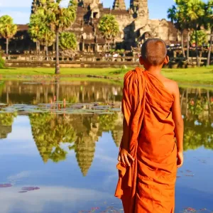 Young Buddhist monk at Angkor Wat Temple in Siem Reap, Cambodia