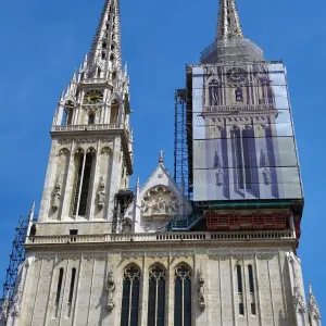 Zagreb Cathedral with tower renovation in Zagreb, Croatia