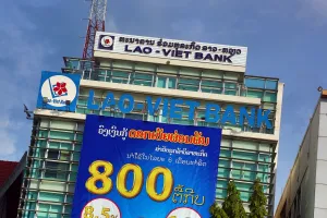 Advert: Advertisement on the Lao-Viet bank in Vientiane, Laos