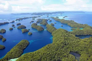Limestone: Aerial view of islands in the Archipelago of Palau, Republic of Palau, Micronesia