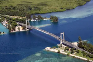 Bridges: Aerial view of the Japan-Palau Friendship Bridge, Koror, Koror Island, Republic of Palau