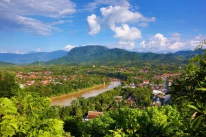 Luang Prabang, Laos: Aerial view of Luang Prabang and river, Laos