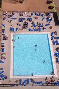 Pools: Aerial view of swimming pool, Barcelona, Spain