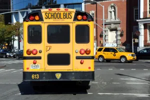 States: American school bus transport, New York, America