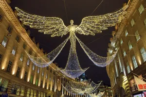 Angel Christmas lights hanging in Regent Street, London