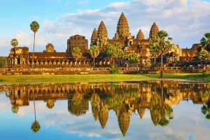 Angkor 2016: Angkor Wat Temple and reflection in lake in Siem Reap, Cambodia
