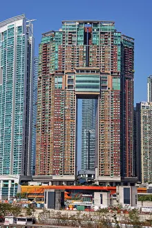 Hong Kong: The Arch building above Kowloon Station and Elements shopping centre in Hong Kong, China