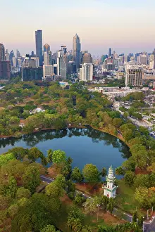 Bangkok, Thailand: Bangkok city skyline and Lumphini Park, Bangkok, Thailand