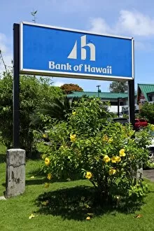 Bank of Hawaii sign in Koror, Koror Island, Republic of Palau, Micronesia, Pacific Ocean