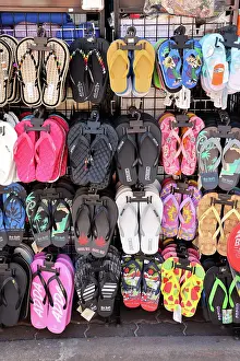 Shops: Beach footwear and flipflops on sale in shop in Koh Samet, Thailand
