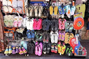 Shops: Beach footwear and flipflops on sale in shop in Koh Samet, Thailand