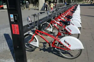 Bicycle: Bicing rental bicycles hire stand in Barcelona, Spain