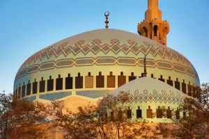 King: Blue mosaic dome of the King Abdullah I Mosque, Amman, Jordan