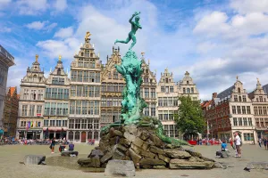 The Brabo Fountain in the Grote Markt in Antwerp, Belgium