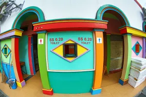 Public: Brightly coloured toilet with colourful decoration in Little India in Singapore