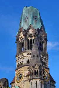 Memorial: Broken spire of the Kaiser Wilhelm Memorial Church, Berlin, Germany